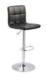 Back view of Bellatier bar stool showing chrome tubular base