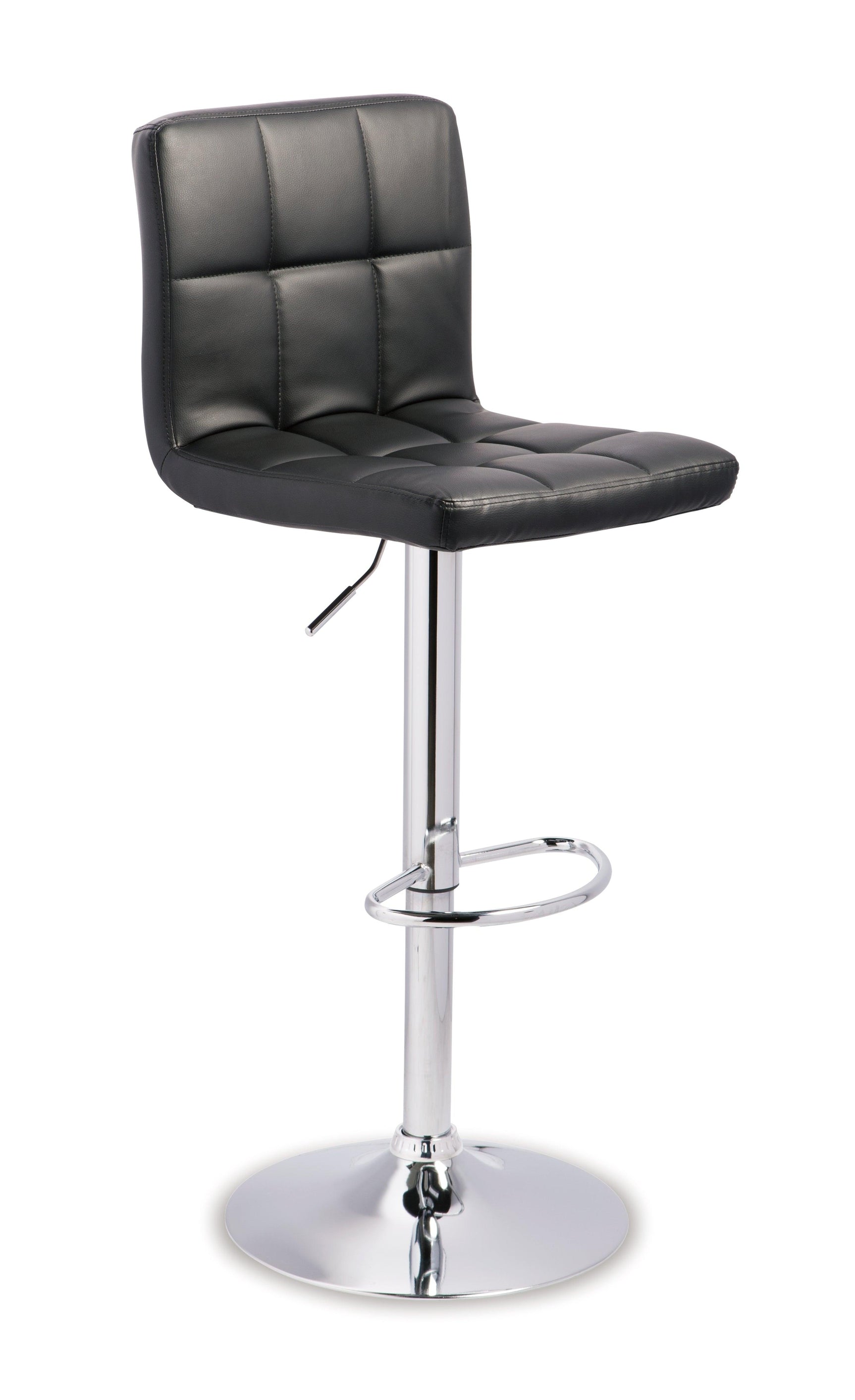 Back view of Bellatier bar stool showing chrome tubular base