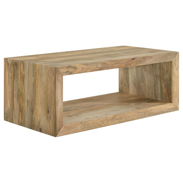 Benton rectangular solid mango wood coffee table natural finish front view