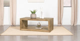 Benton rectangular solid mango wood coffee table natural finish side angle