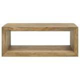 Close-up of Benton coffee table surface showing natural mango wood grain