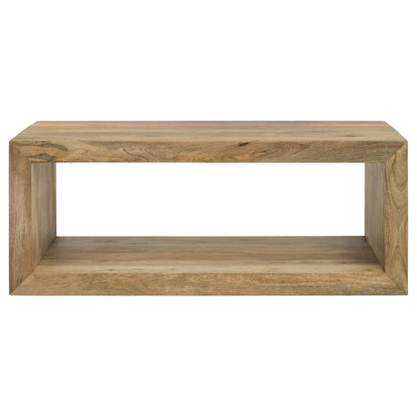 Close-up of Benton coffee table surface showing natural mango wood grain