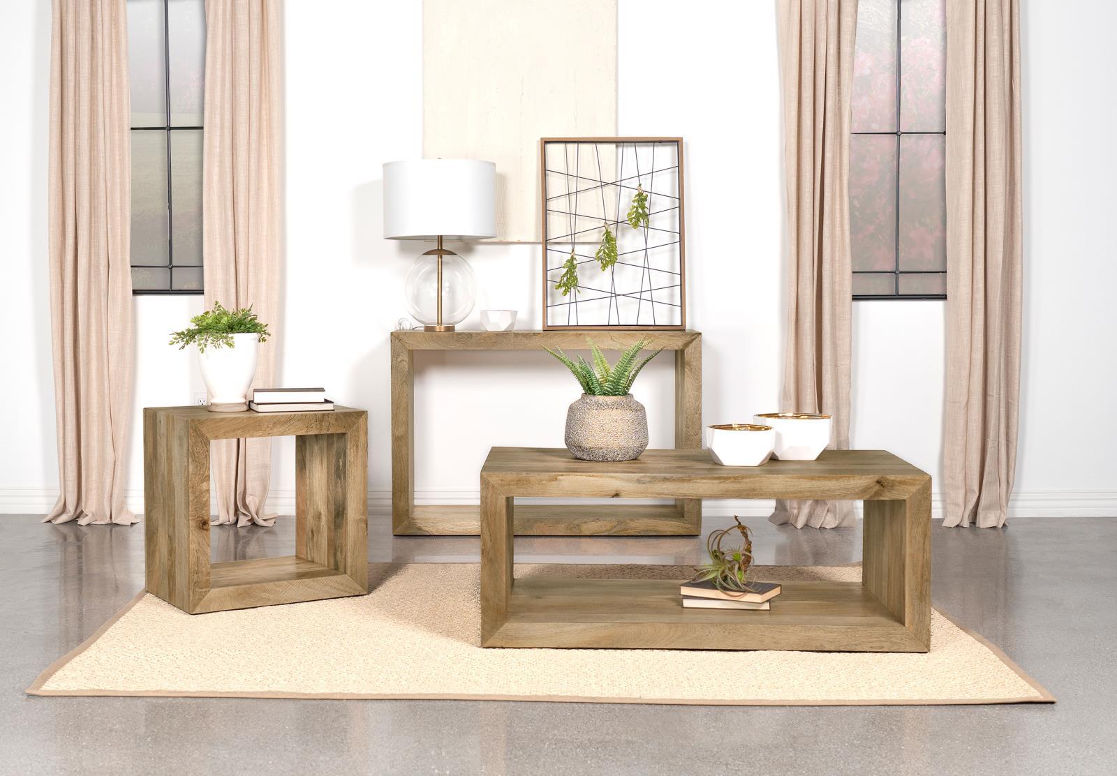 Handcrafted solid wood coffee table in natural mango wood finish