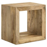 Benton rectangular mango wood end table natural finish front angle