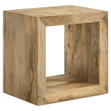 Benton rectangular mango wood end table natural finish front angle