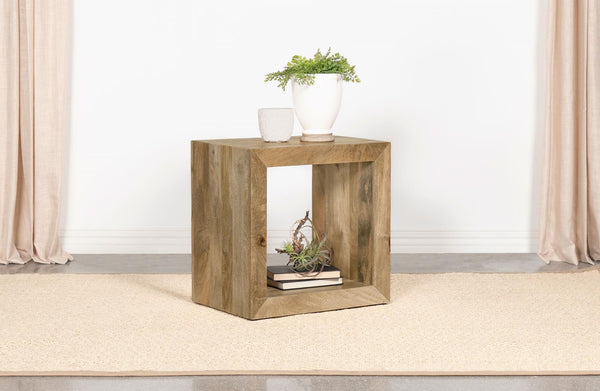Benton solid wood end table showing wood grain texture