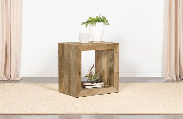 Benton solid wood end table showing wood grain texture