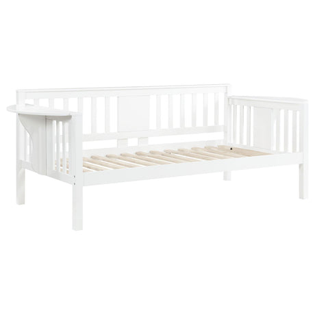 Bethany White Wood Twin Daybed with Drop-Down Tables front view