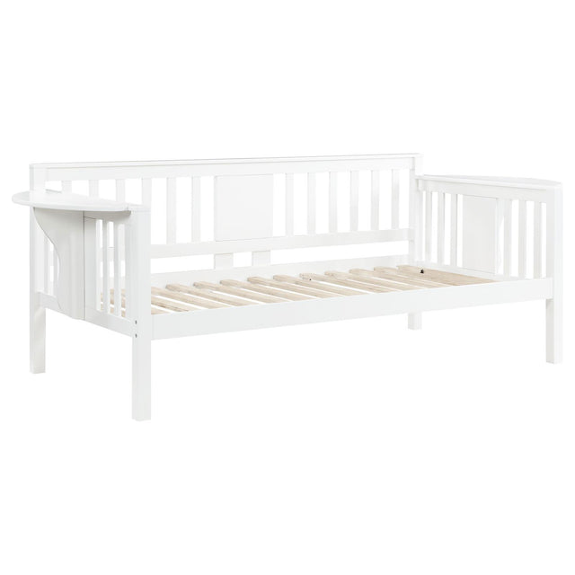 Bethany White Wood Twin Daybed with Drop-Down Tables front view