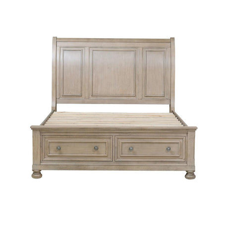 Bethel Wire Brushed Gray King Platform Bed angled view