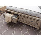 Bethel Wire Brushed Gray King Platform Bed footboard storage drawers open