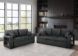 Bexley Black Premium Fabric Sofa and Loveseat Set with Bookcase Arms and USB Ports from Decor Furniture