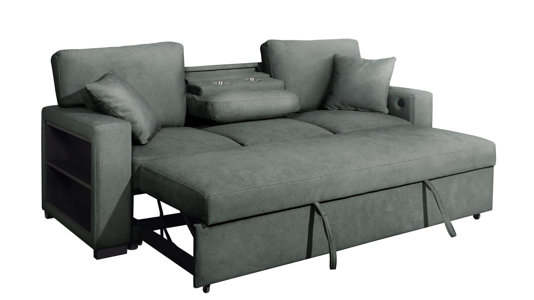 Bexley Grey Premium Fabric Sofa and Loveseat Set with Bookcase Arms and USB Ports view 3