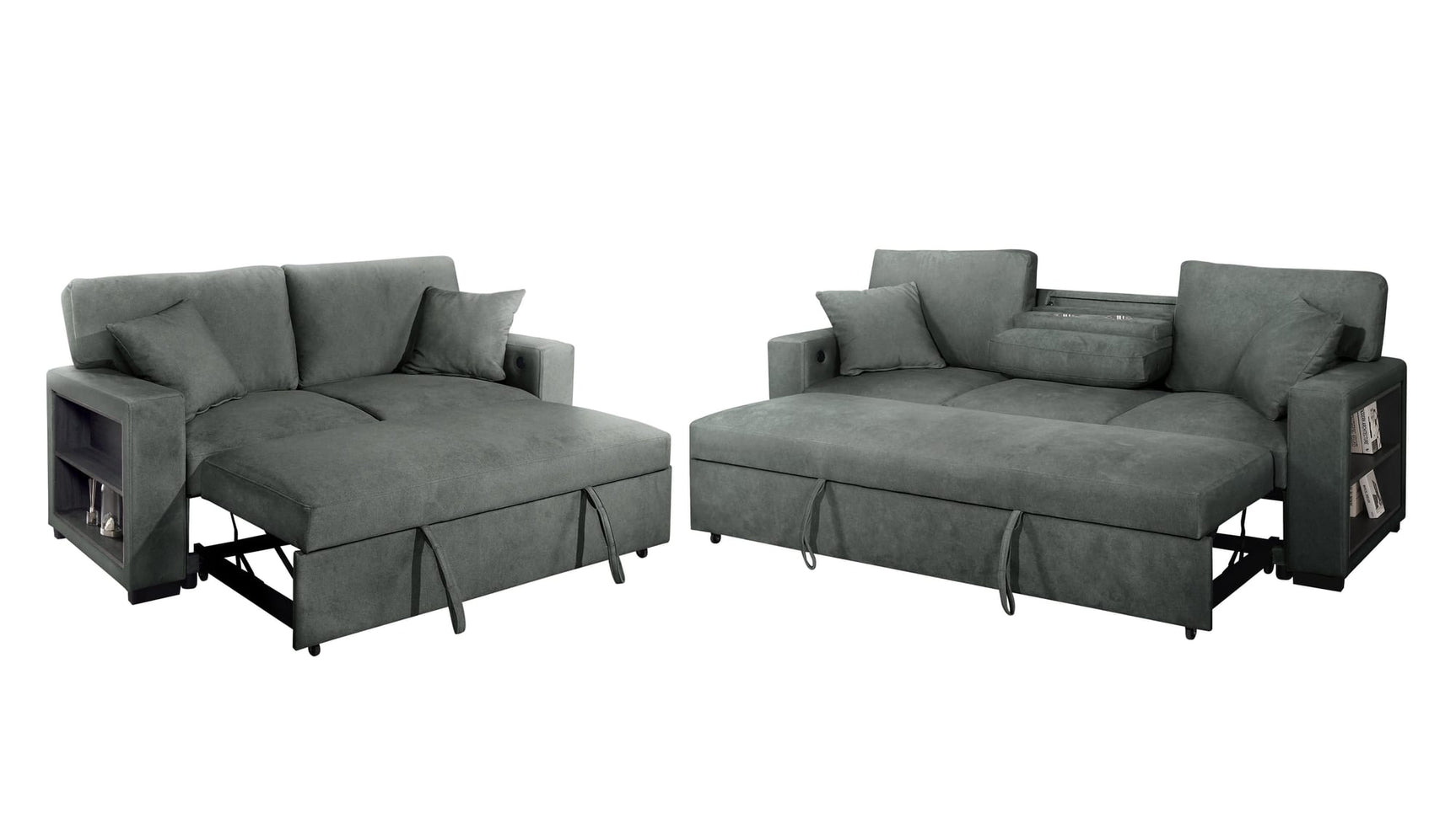 Bexley Grey Premium Fabric Sofa and Loveseat Set with Bookcase Arms and USB Ports view 5