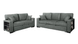 Bexley Grey Premium Fabric Sofa and Loveseat Set with Bookcase Arms and USB Ports view 6