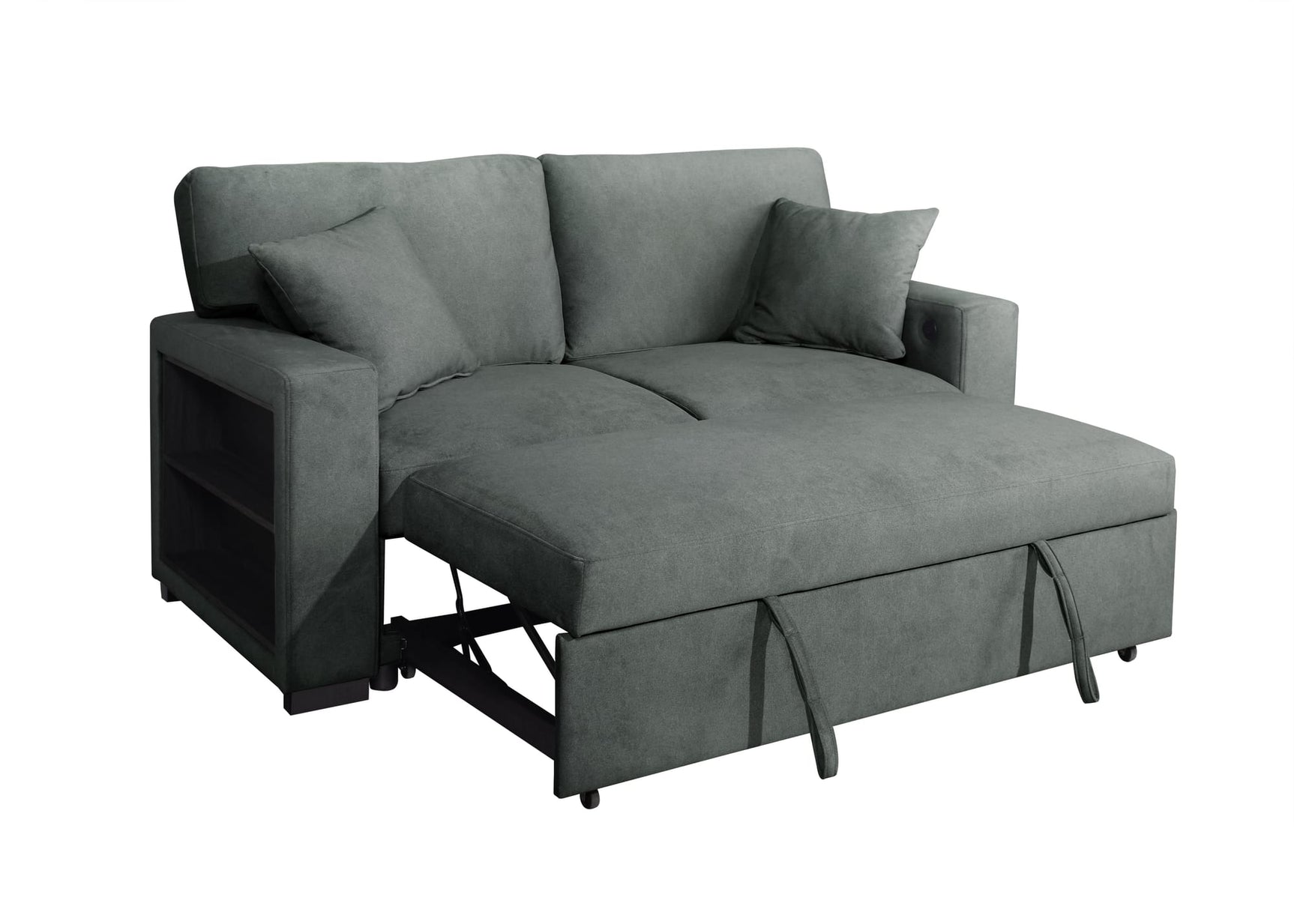 Bexley Grey Premium Fabric Sofa and Loveseat Set with Bookcase Arms and USB Ports view 7