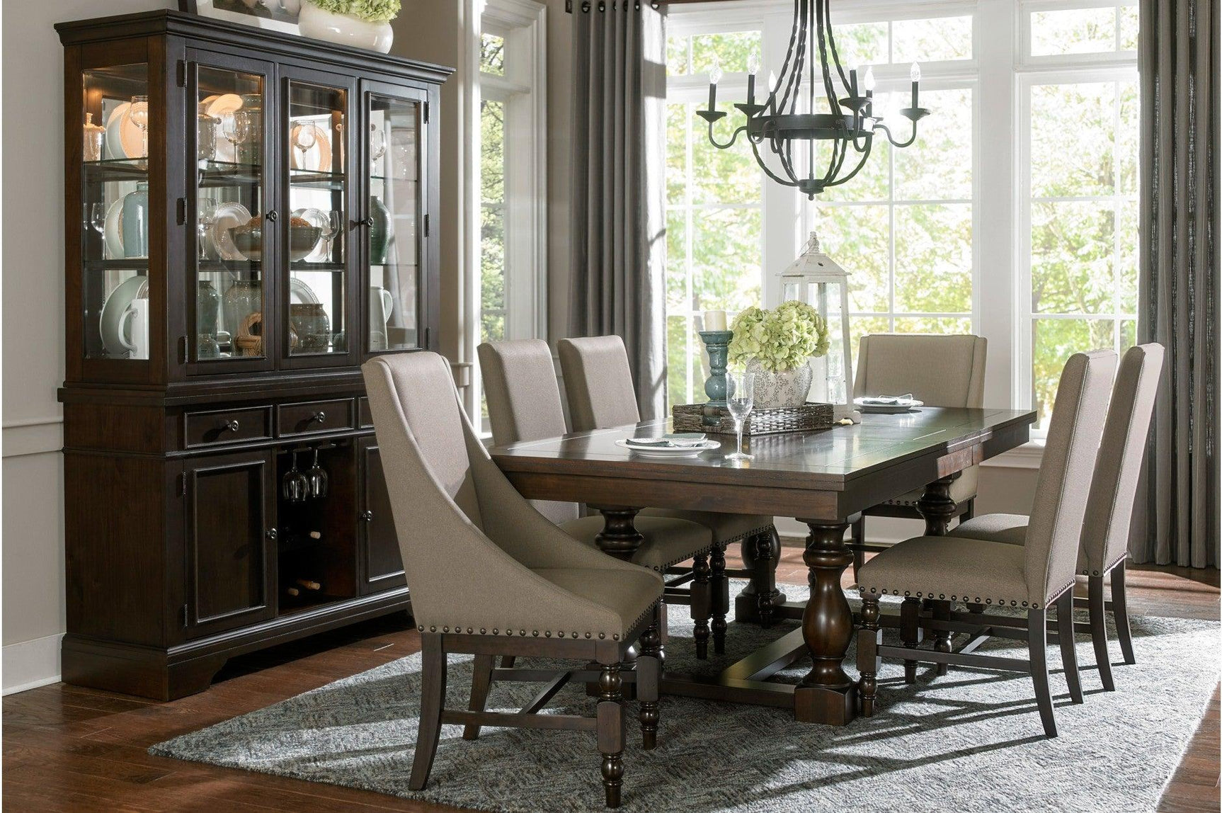 Reid Neutral Fabric Rectangular Dining Room Set main dining view