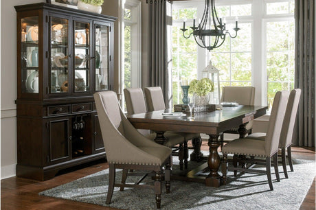 Reid Neutral Fabric Rectangular Dining Room Set main dining view