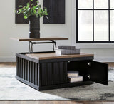Black and Light Brown Lift-Top Coffee Table with Cabinet Storage — product view
