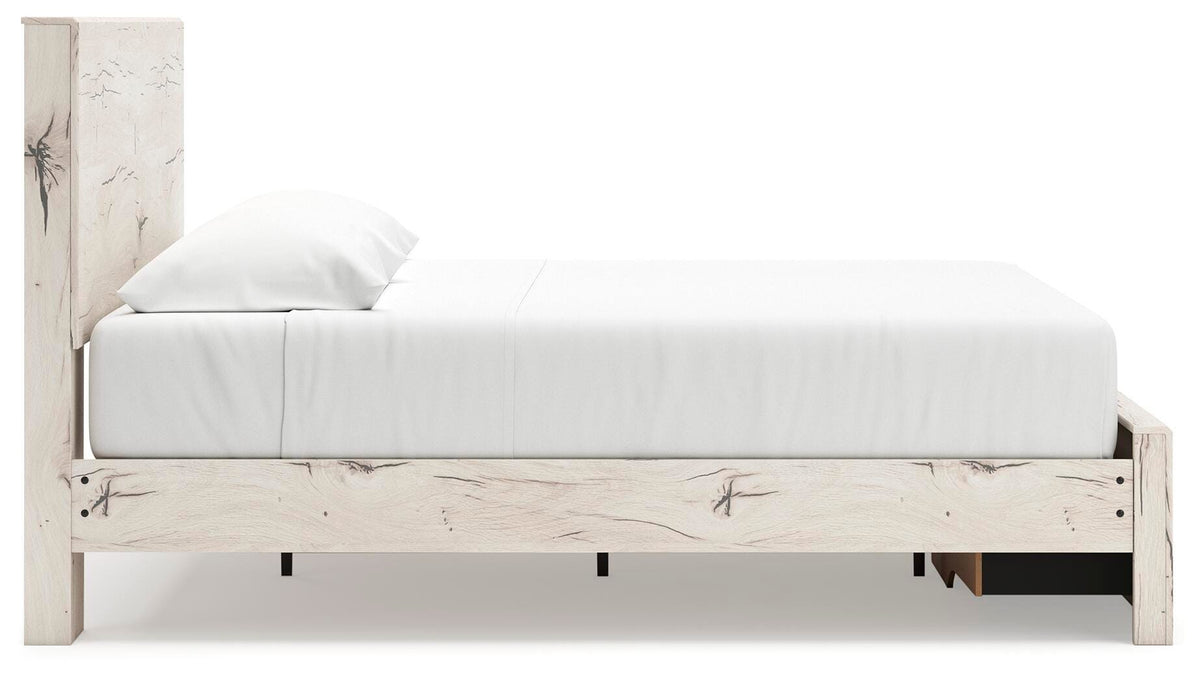 Lawroy Light Natural King Panel Storage Bed — side view