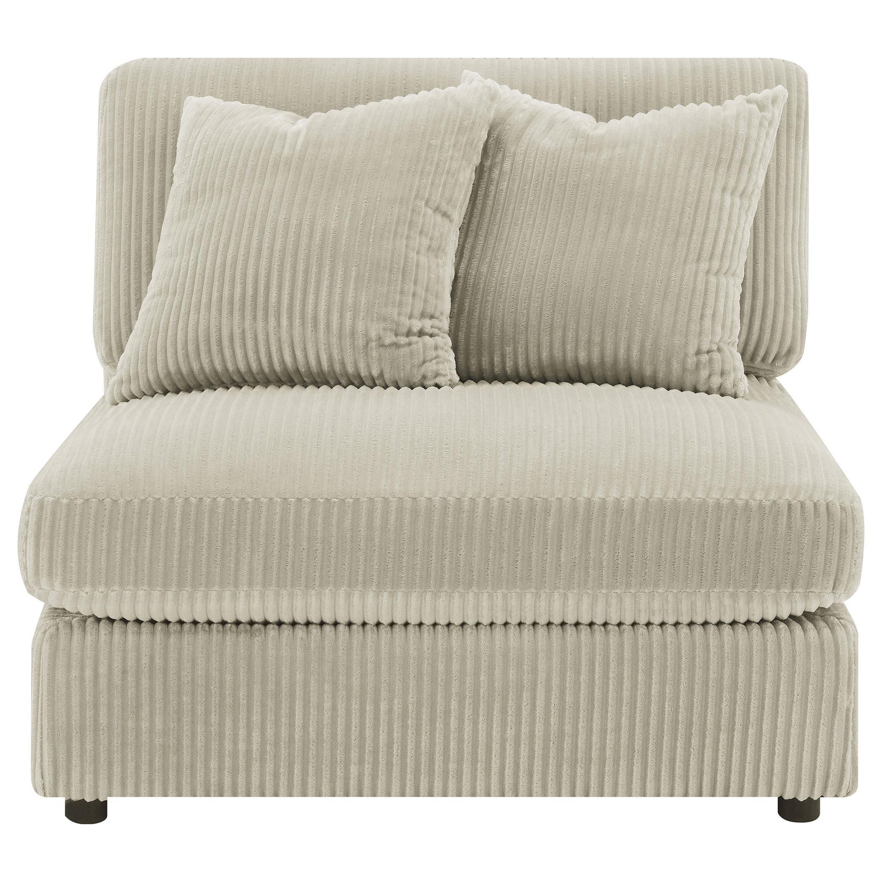 Close-up of sand corduroy-style upholstery on Blaine chair