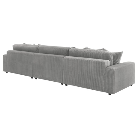 Side view of Blaine Upholstered Reversible Chaise Sectional Sofa in Fog