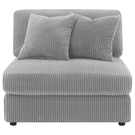 Side view of Blaine Upholstered Reversible Chaise Sectional Sofa in Fog