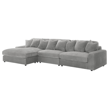 Detail view of Blaine Upholstered Reversible Chaise Sectional Sofa in Fog