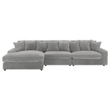 Side view of Blaine Upholstered Reversible Chaise Sectional Sofa in Fog
