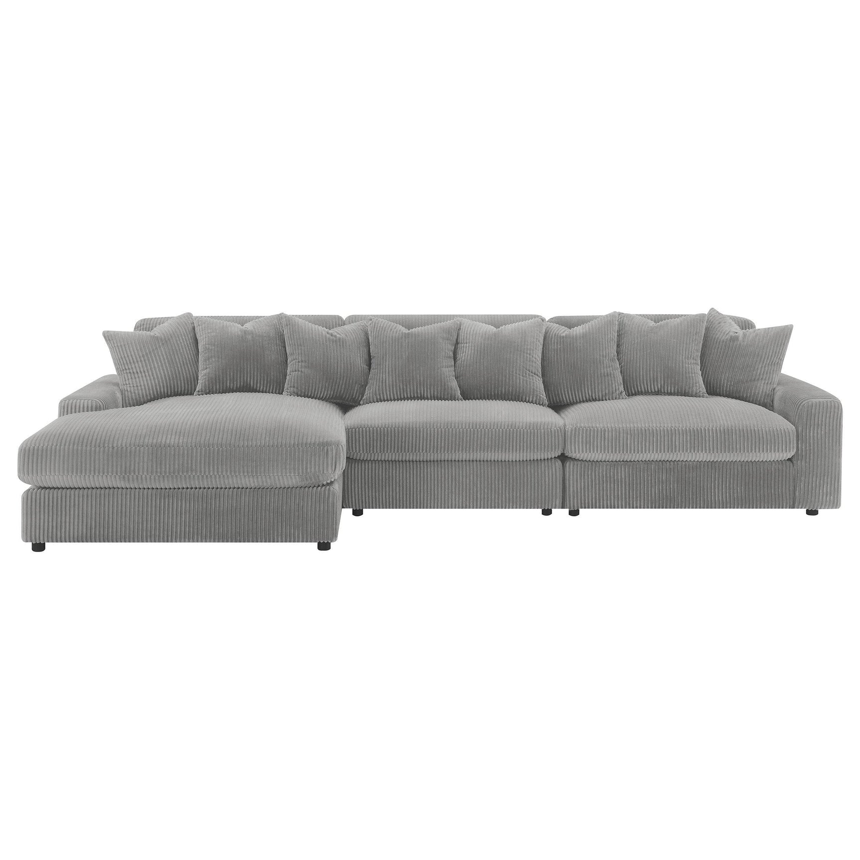 Side view of Blaine Upholstered Reversible Chaise Sectional Sofa in Fog