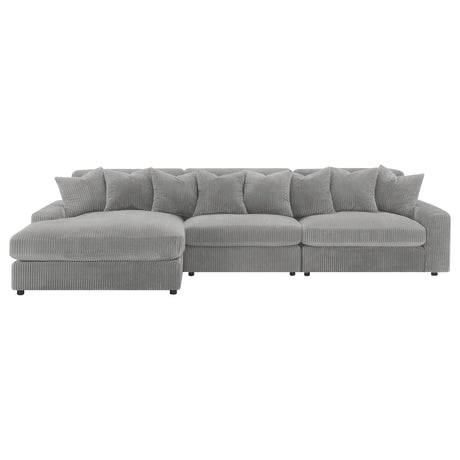 Side view of Blaine Upholstered Reversible Chaise Sectional Sofa in Fog