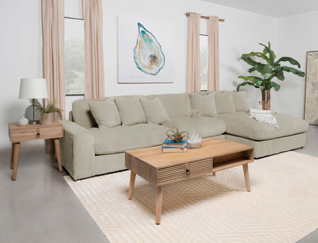 Side view of Blaine Upholstered Reversible Sectional Sofa Set and Armless Chair in Sand