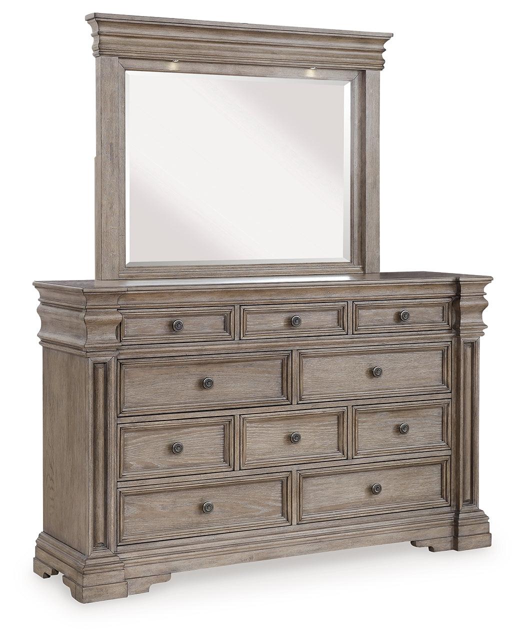 Blairhurst dresser with inset framed drawers and satin nickel knobs