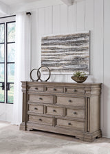 Close-up of Blairhurst dresser drawer and satin nickel-tone knob