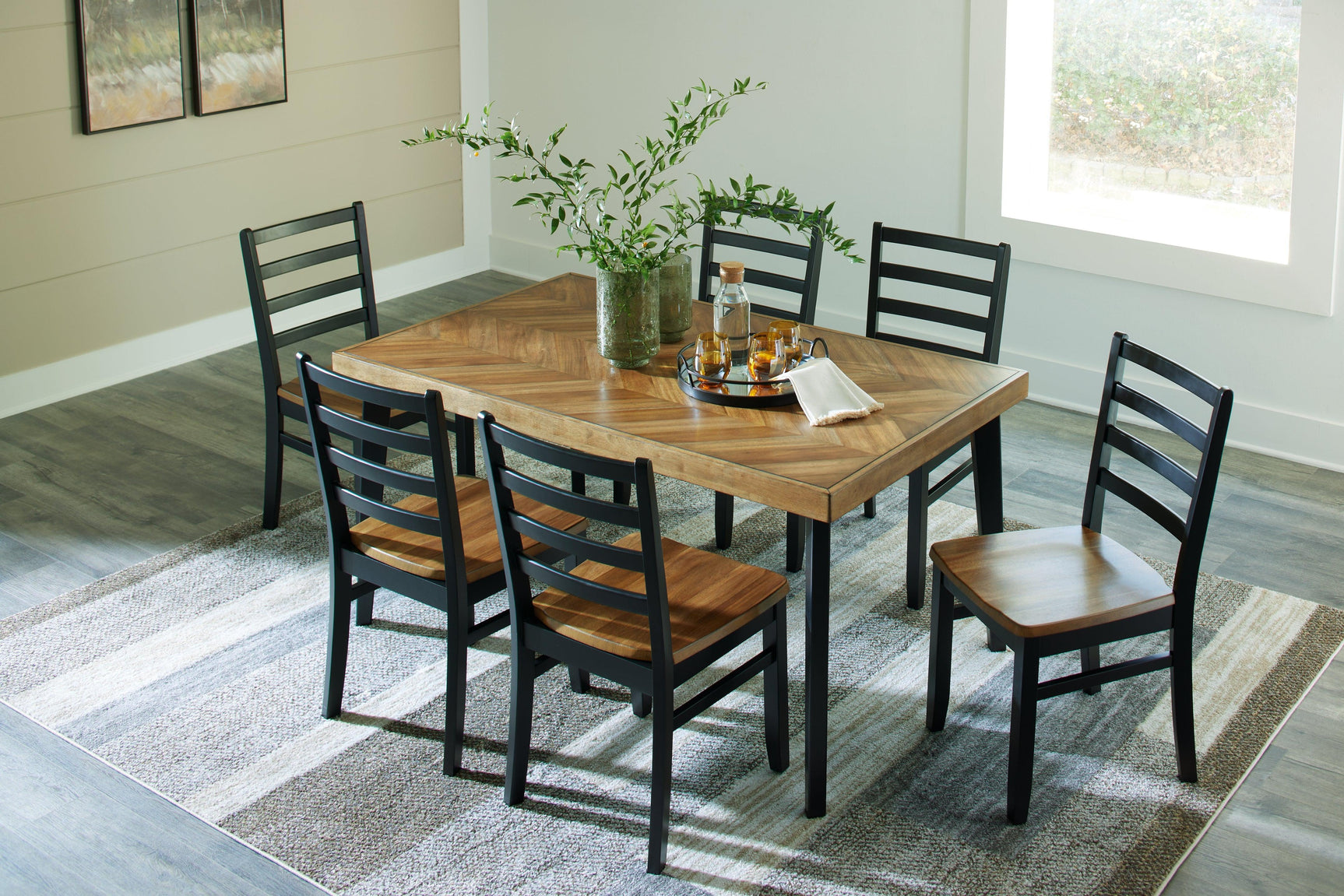 Full view of Blondon 7-piece dining table and chairs set