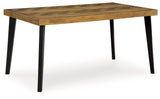 Side view of Blondon dining table and chairs with black tapered legs