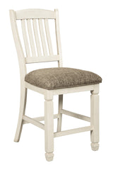 Side view of Bolanburg two-tone antique white bar stool
