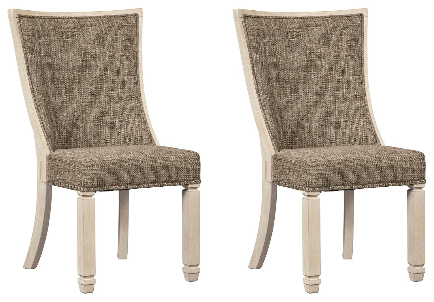 Side view of Bolanburg two-tone 2-piece dining chairs with upholstered seats