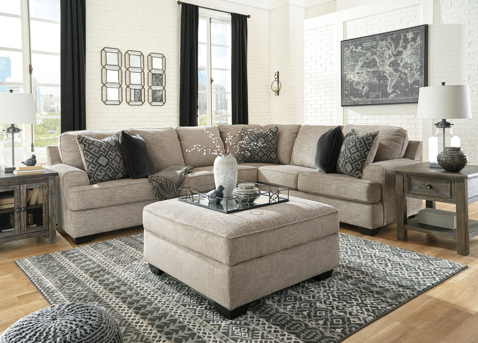 main view of Bovarian Stone 3-Piece Sectional With Ottoman sectional sofa