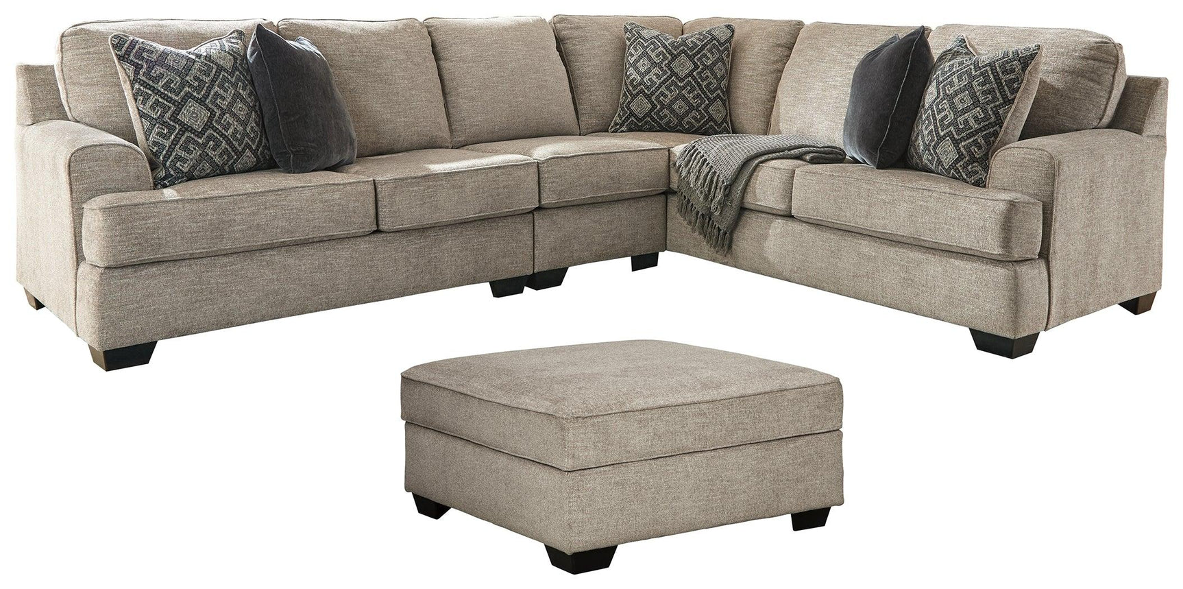 Side view of Bovarian Stone 3-Piece Sectional Sofa in stone upholstery