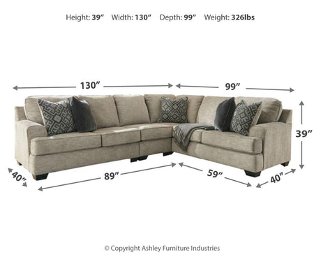 Detailed view of decorative pillows on Bovarian Stone sectional sofa