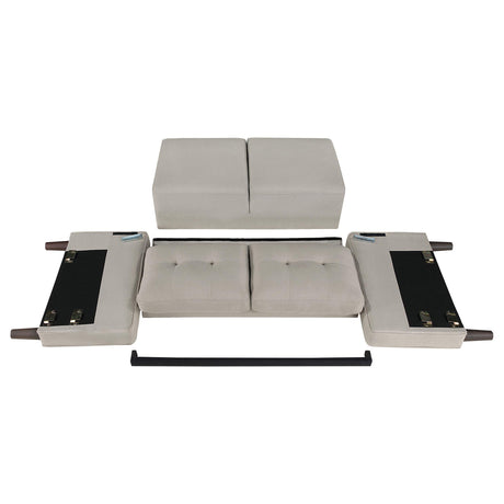 Bowen 2-Piece Upholstered Beige Track Arm Tufted Sofa Set loveseat side view