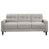 Bowen 2-Piece Upholstered Beige Track Arm Tufted Sofa Set close-up of tufted detailing