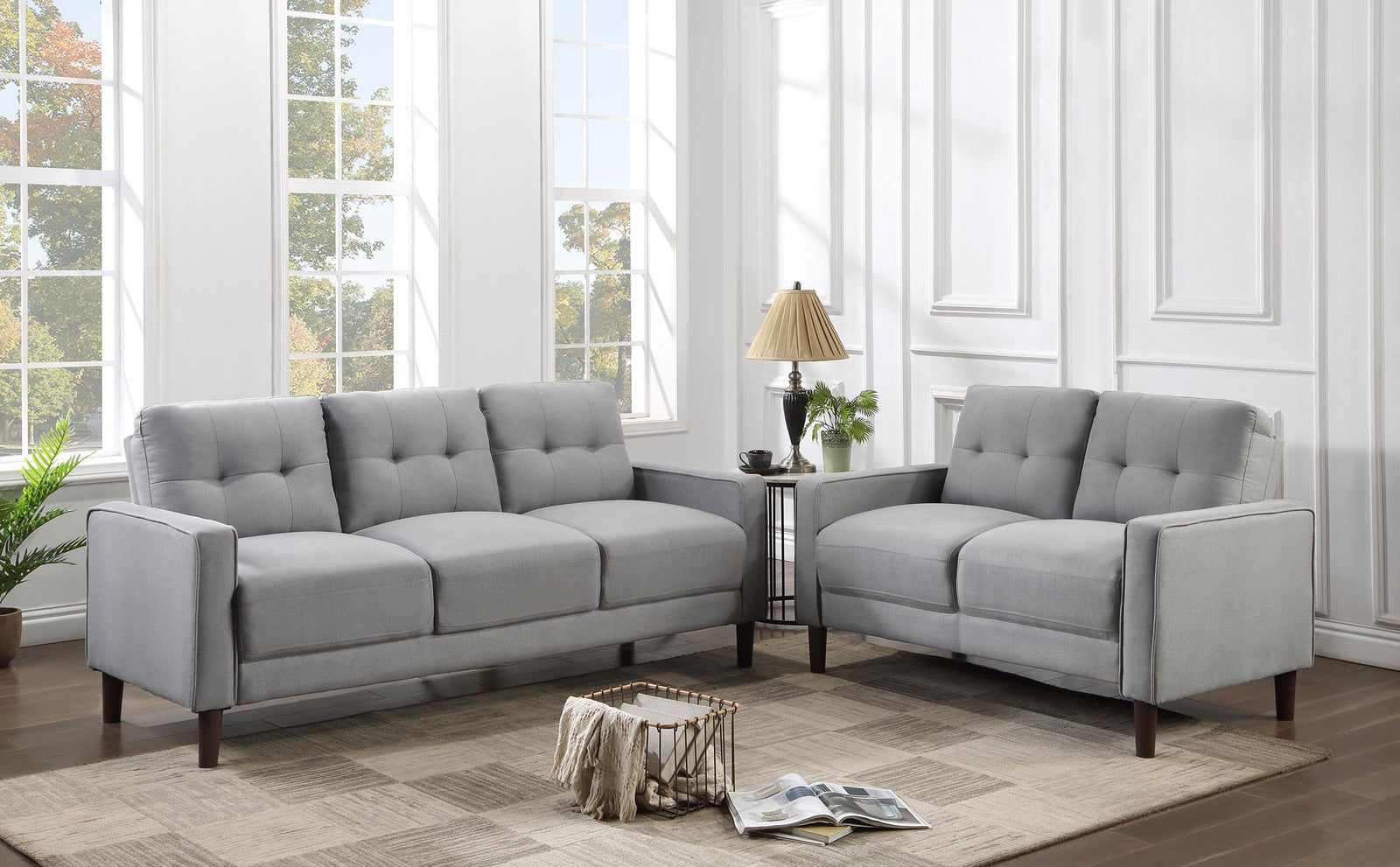 main view of Bowen 2-Piece Upholstered Track Arm Tufted Sofa Set Grey furniture