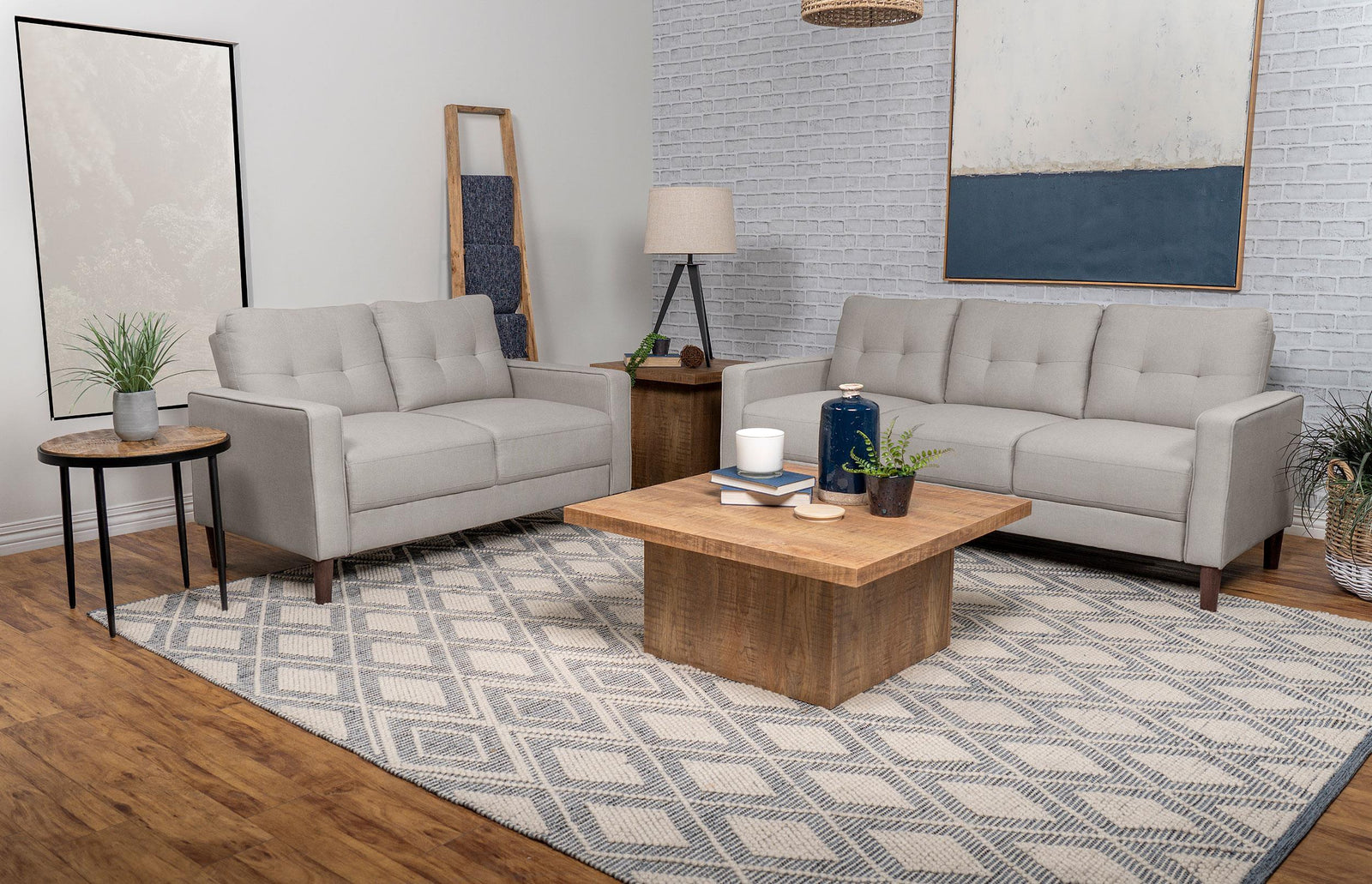 main view of Bowen 2-Piece Upholstered Track Arms Tufted Sofa Set Beige furniture