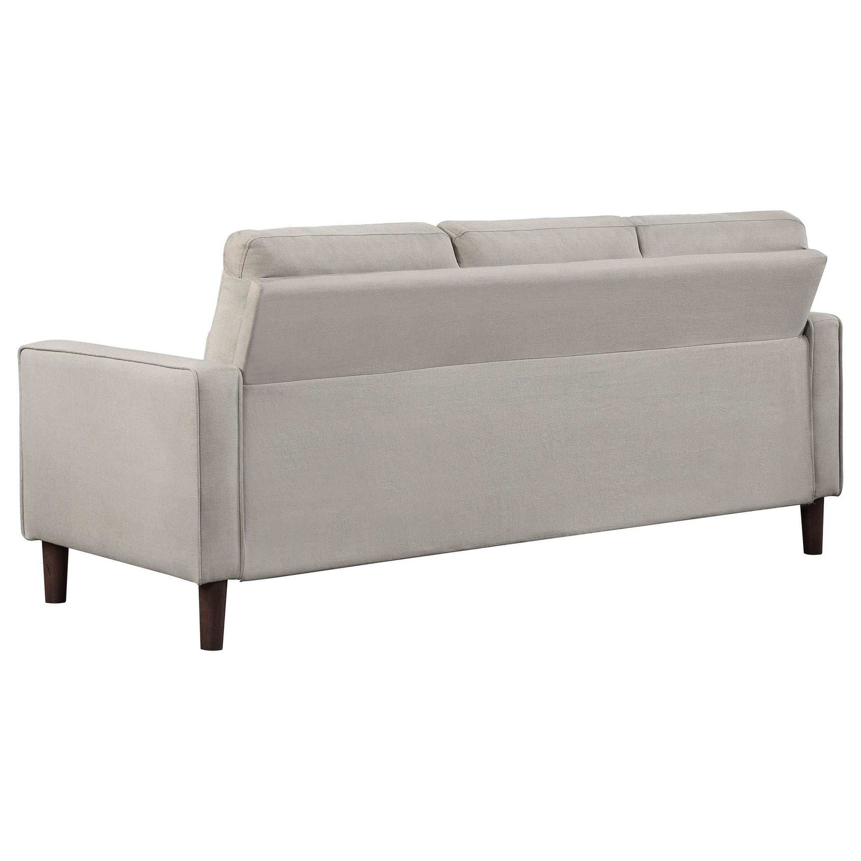 Close-up of beige fabric upholstery on Bowen sofa set
