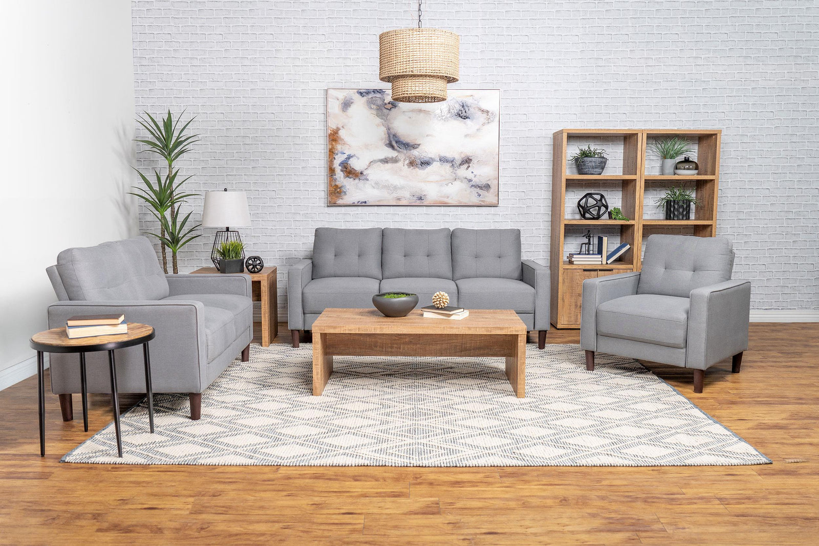 main view of Bowen 3-Piece Upholstered Track Arm Tufted Sofa Set Grey furniture
