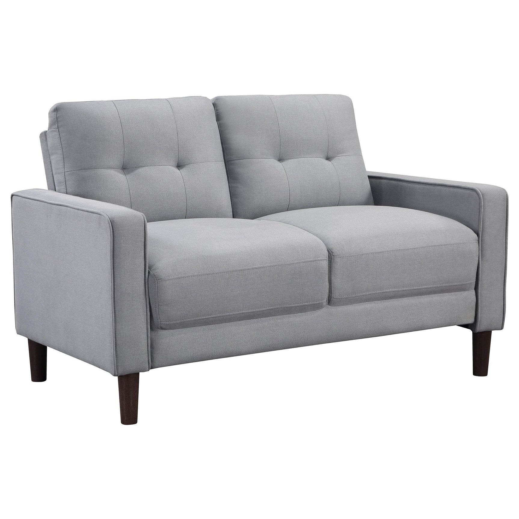 Side view of Bowen loveseat showing track arm design