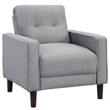 Side angle of sofa and loveseat in grey upholstery