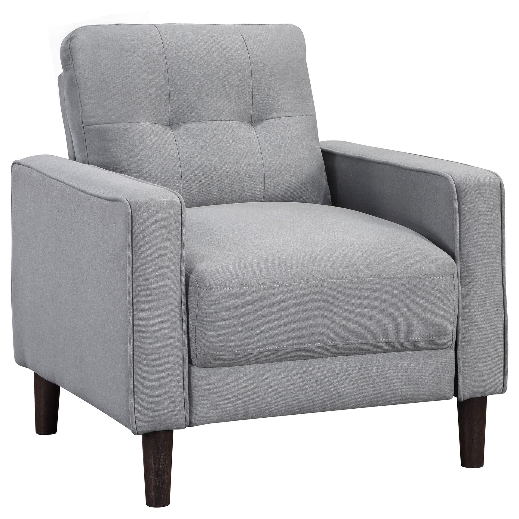 Side angle of sofa and loveseat in grey upholstery